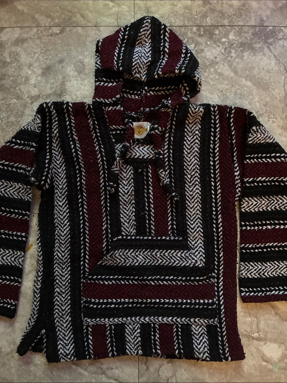 Burgundy Black Striped Hooded Baja Sweater